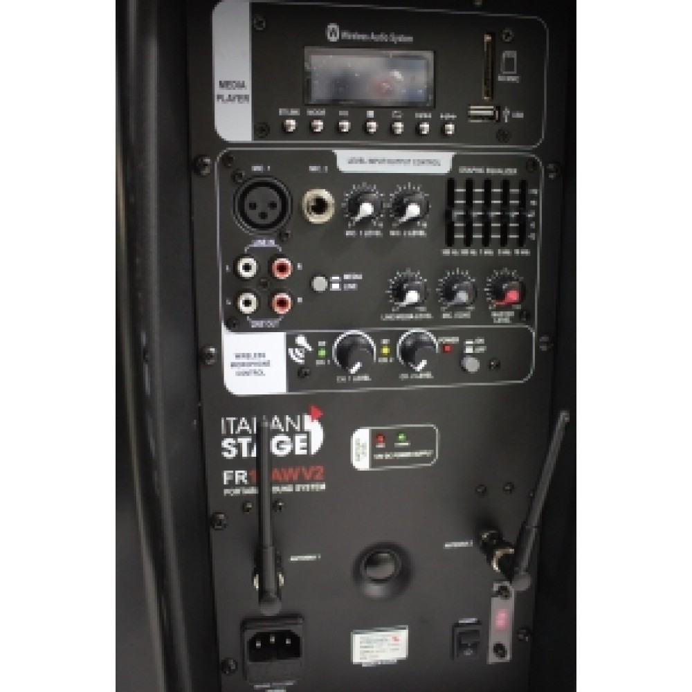 רמקול בידורית 12″ כולל נגן,Bluetooth וזוג מיקרופונים אלחוטי IS FRX12AW